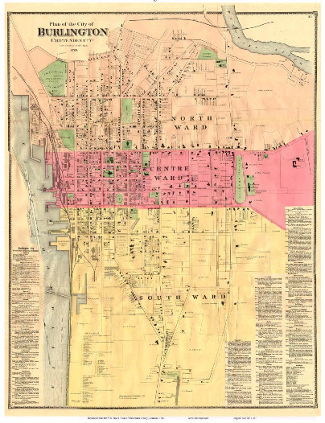 Burlington Vermont 1869 Map Downtown With Homeowner Names - Reprint ...
