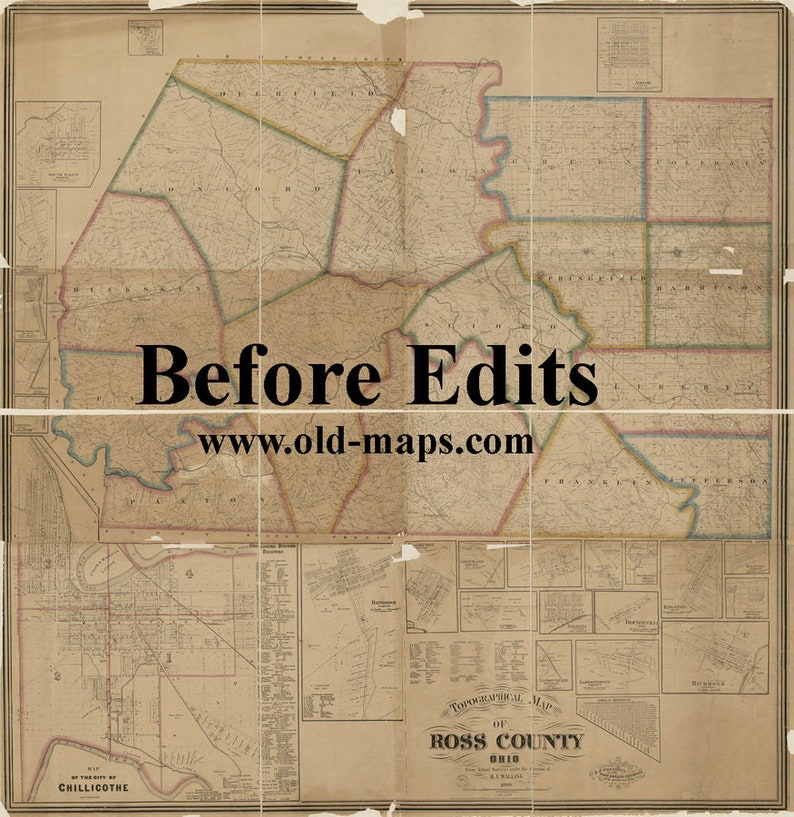 Ross County Ohio 1860 Old Wall Map Reprint With Homeowner Etsy