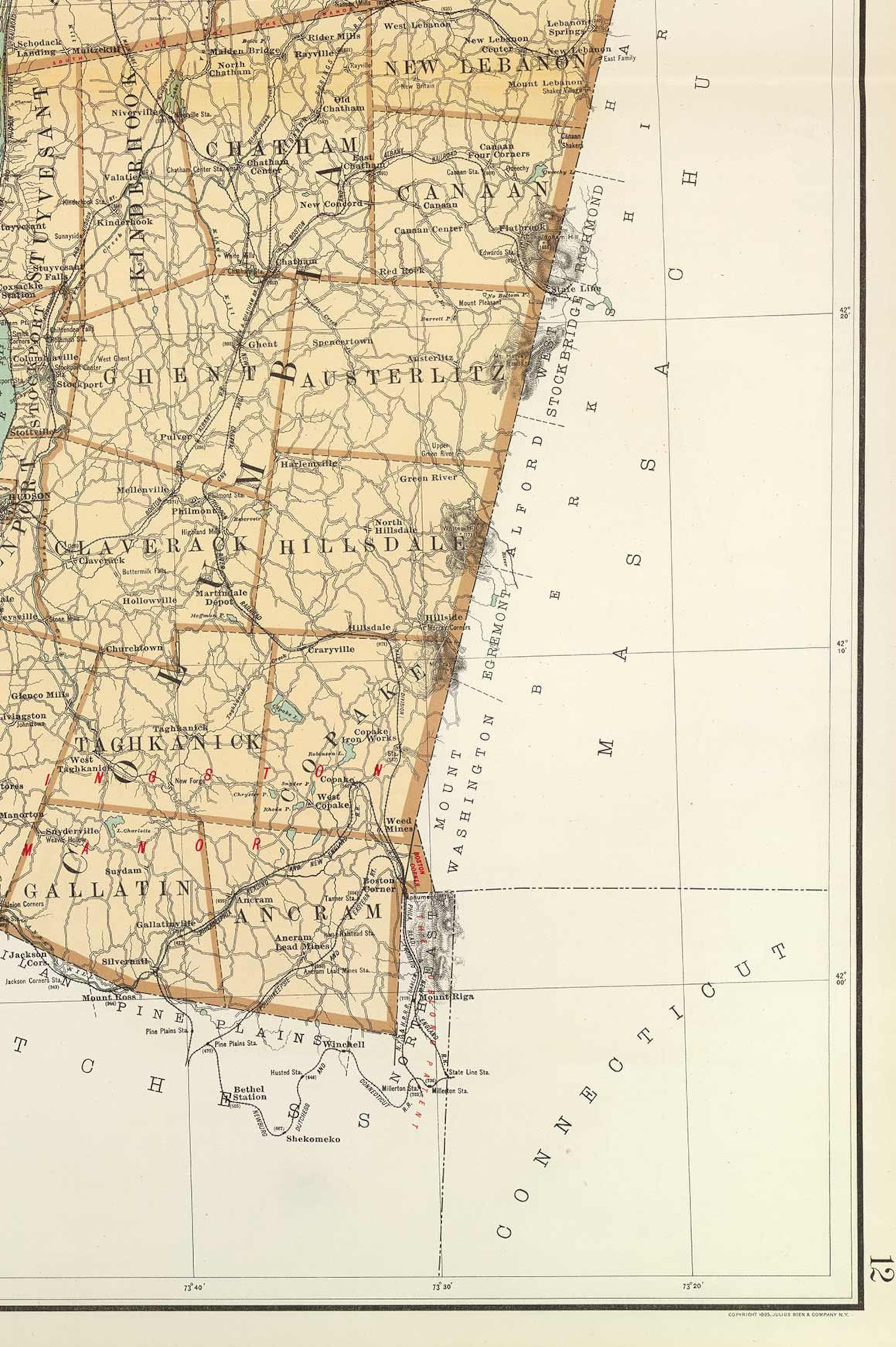 Albany Rensselaer Columbia Counties 1895 Map New York Land Etsy