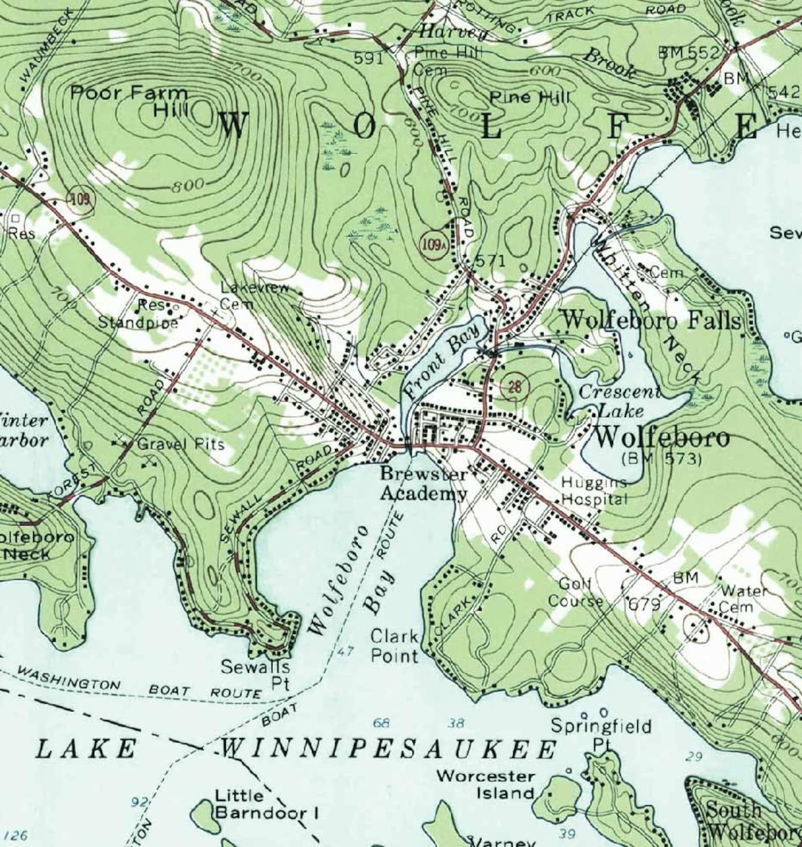 Lake Winnipesaukee Ca 1958 USGS Old Topographic Map Custom Composite