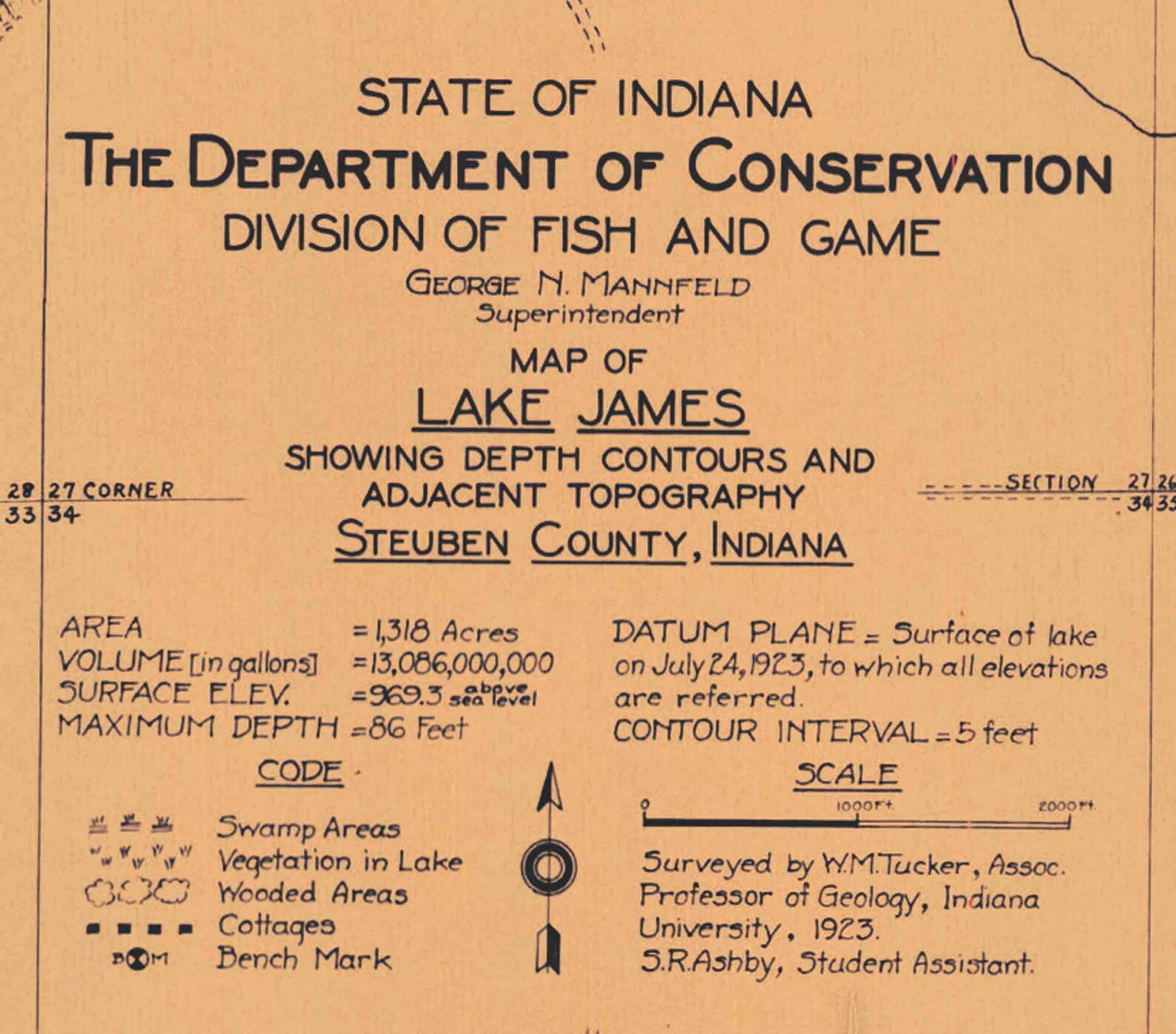 Lake James Indiana 1923 Old Map Reprint Kemery Island Crusoe Etsy