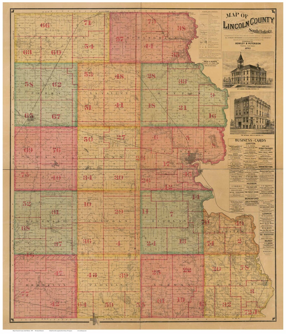 Lincoln County South Dakota 1893 Old Wall Map With Landowner Etsy