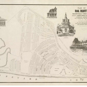 Oak Bluffs 1871 Subdivision Old Map Massachusetts 1871 Martha&#39;s Vineyard Town MA Reprint