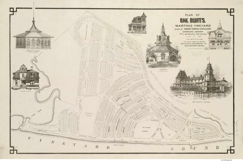 Oak Bluffs 1871 Subdivision Old Map Massachusetts 1871 Etsy