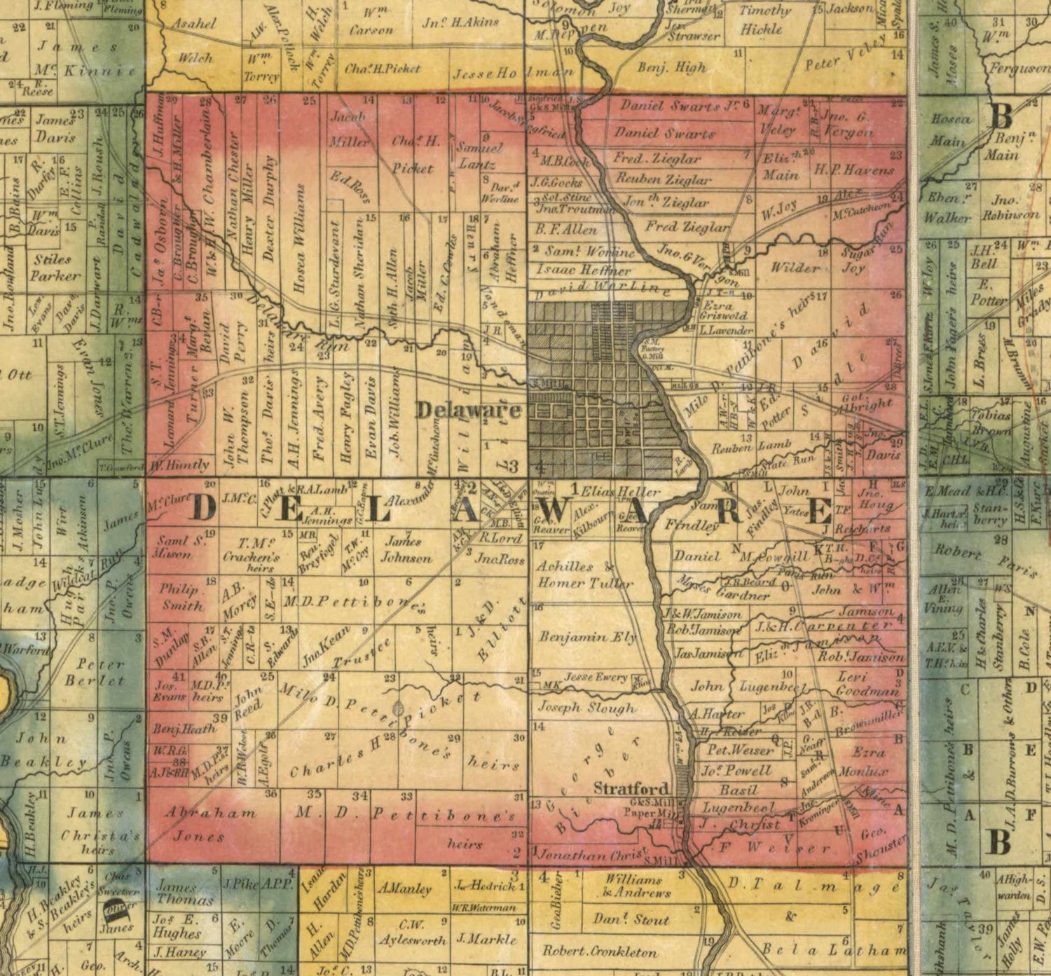 Delaware County Ohio 1849 Old Wall Map Reprint With - Etsy