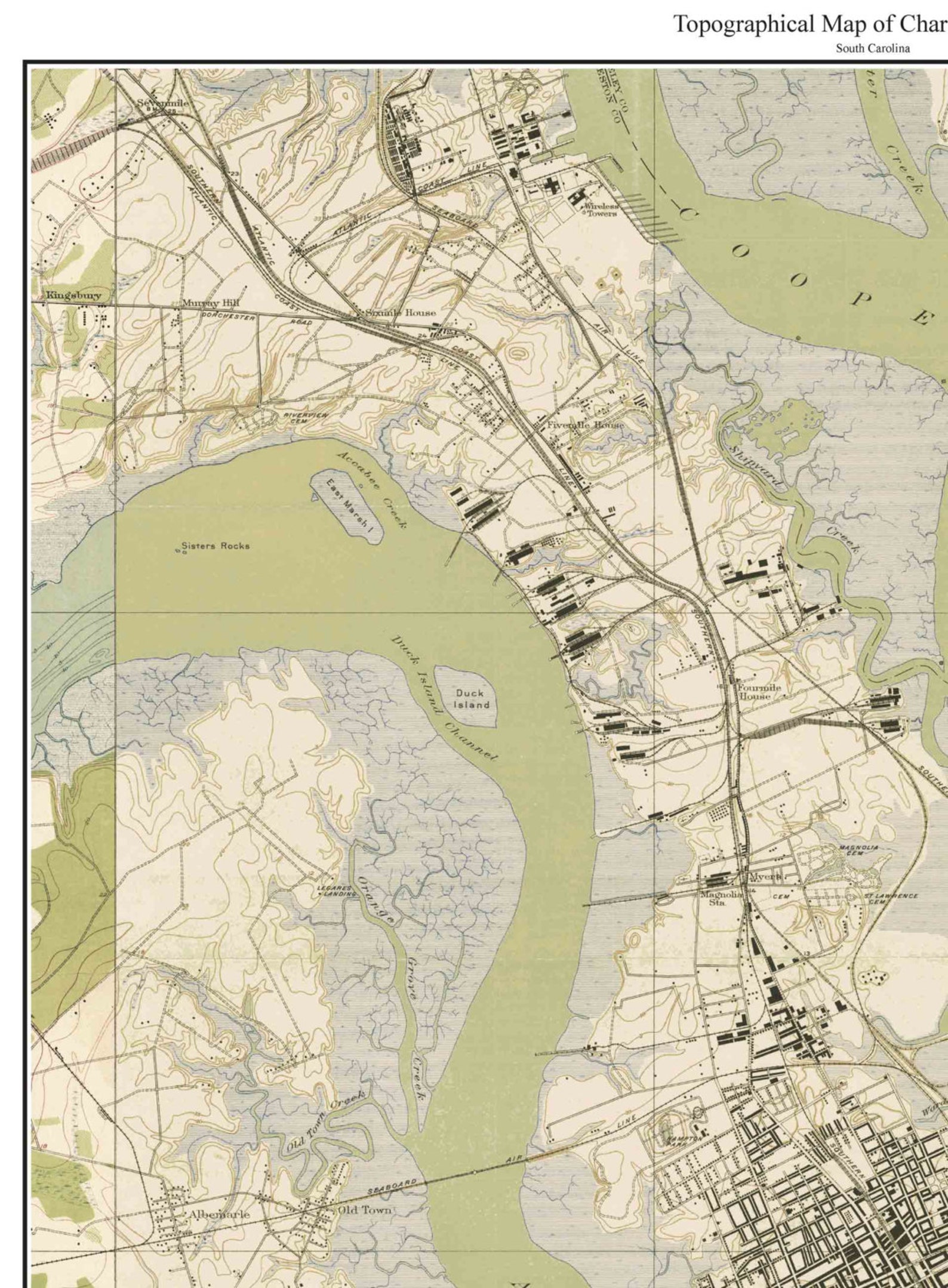 Charleston SC 1919 Old Topo Map USGS Custom Composite | Etsy