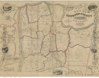 Loudoun County  Virginia  1854  Old Wall Map  With Homeowners names   Reprint