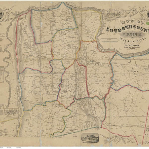 Loudoun County  Virginia  1854  Old Wall Map  With Homeowners names   Reprint