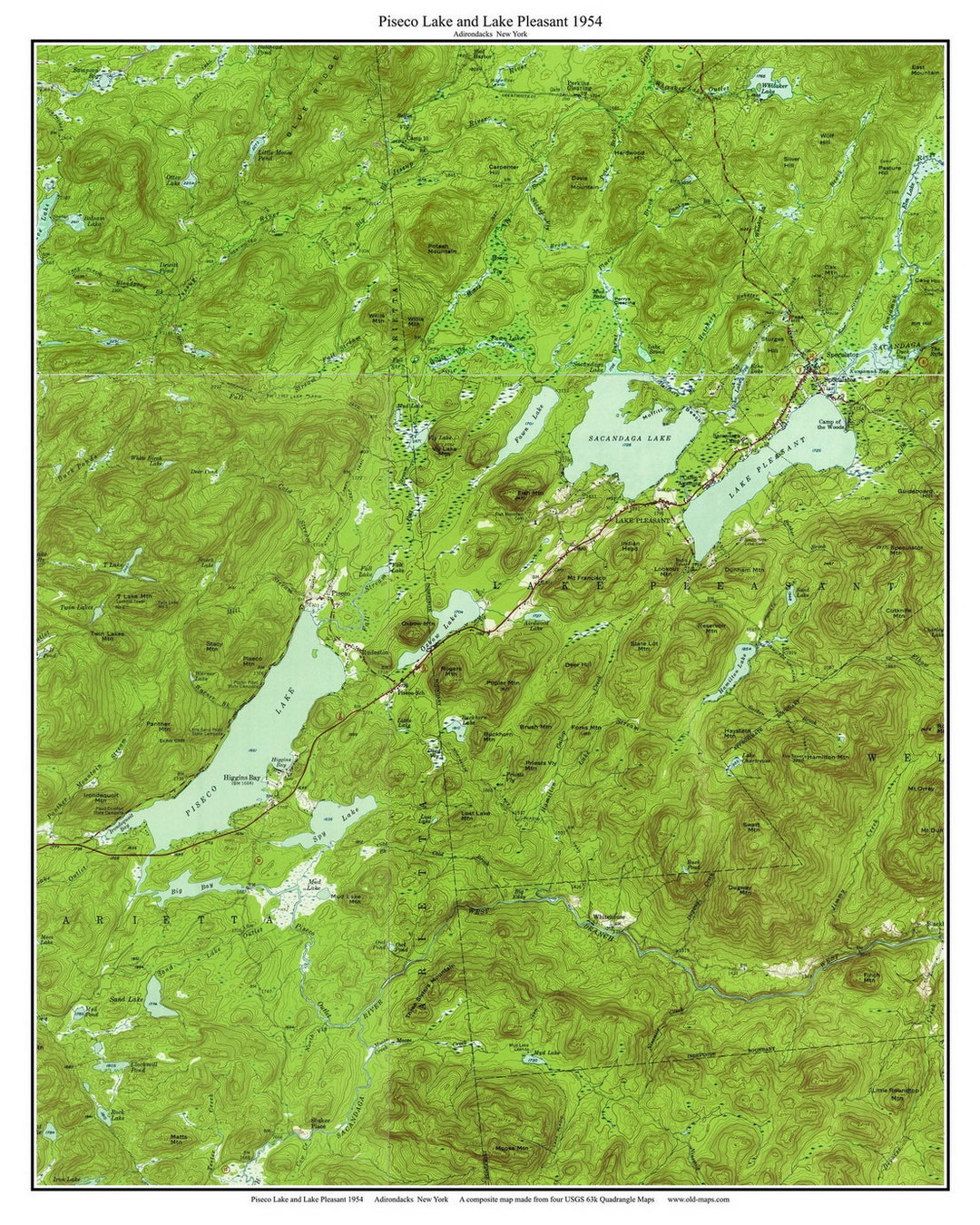 Piseco Lake and Lake Pleasant 1954 USGS Old Topographic Map Reprint