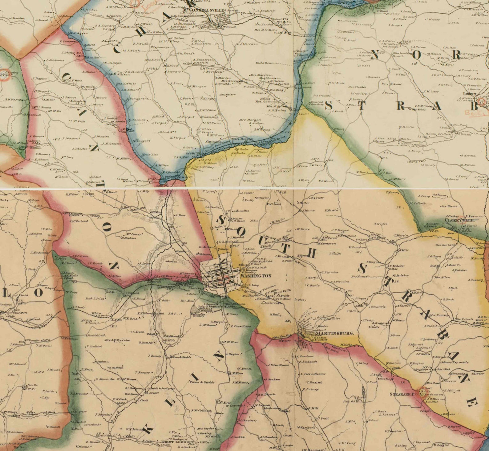 Washington County Pennsylvania 1861 Wall Map With Homeowner Etsy