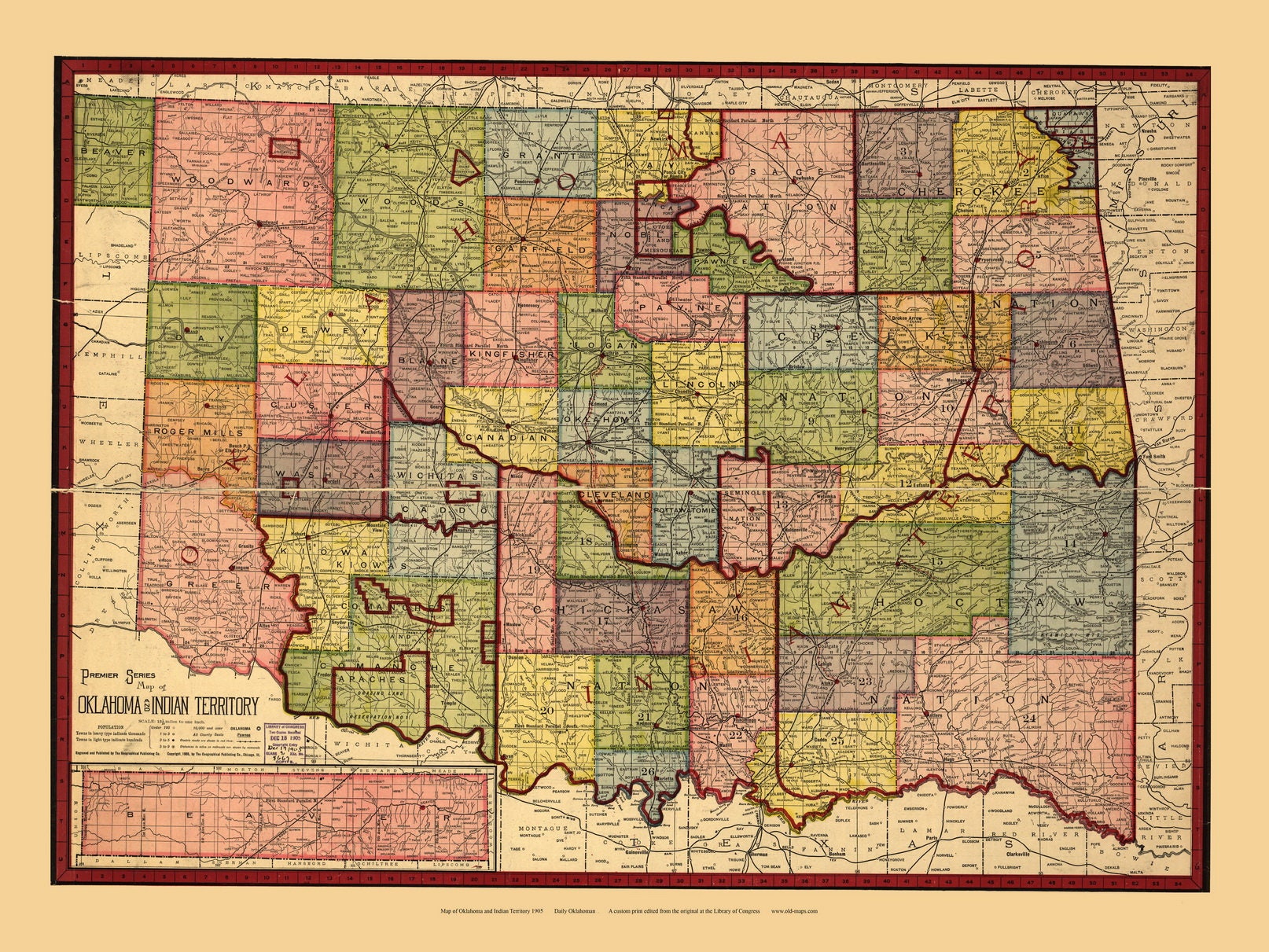 Buy Oklahoma 1905 Daily Oklahoman Old Map map Only State Online in India -  Etsy