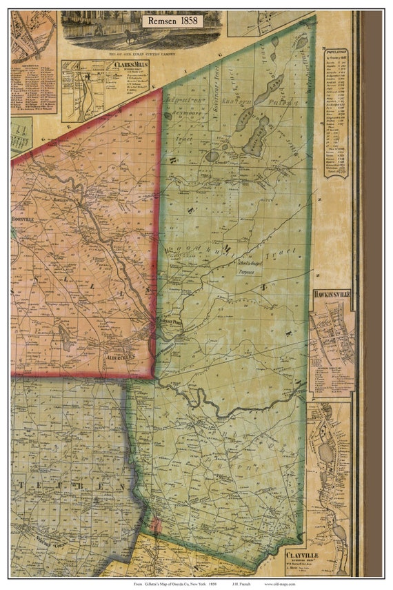 Remsen 1858 Old Town Map With Homeowner Names New York Etsy