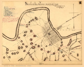 Nashville 1863 Civil War  Homeowner Names Old Map Reprint Tennessee  TN Cities