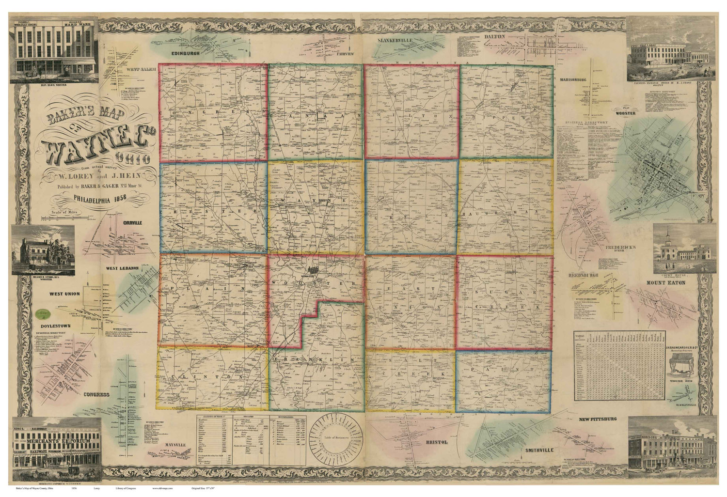 Wayne County Ohio 1856 Old Wall Map Reprint With Homeowner Etsy