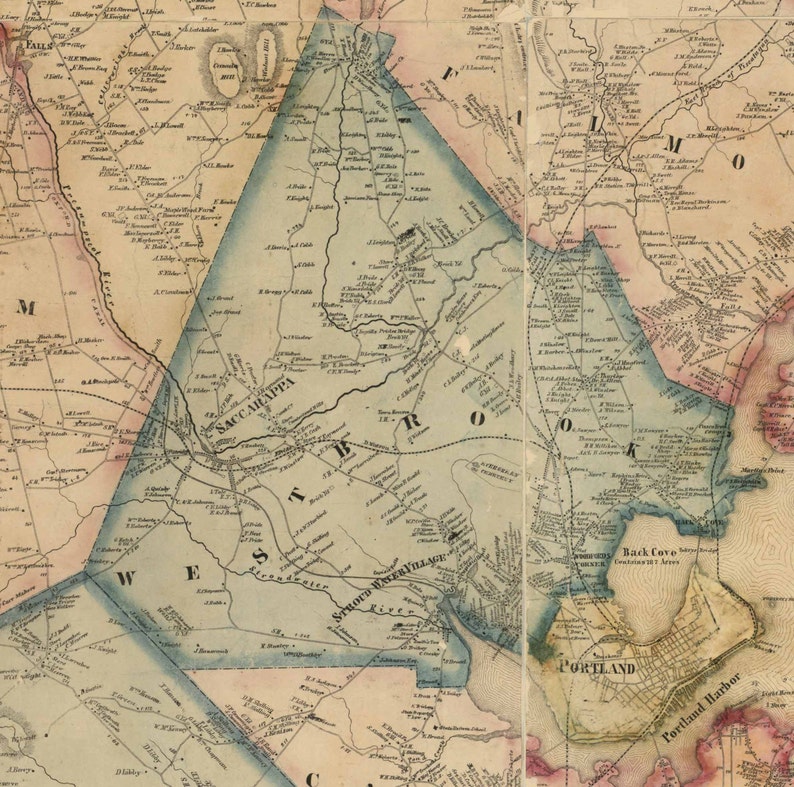 Cumberland County Maine 1857 Old Wall Map Reprint With Etsy