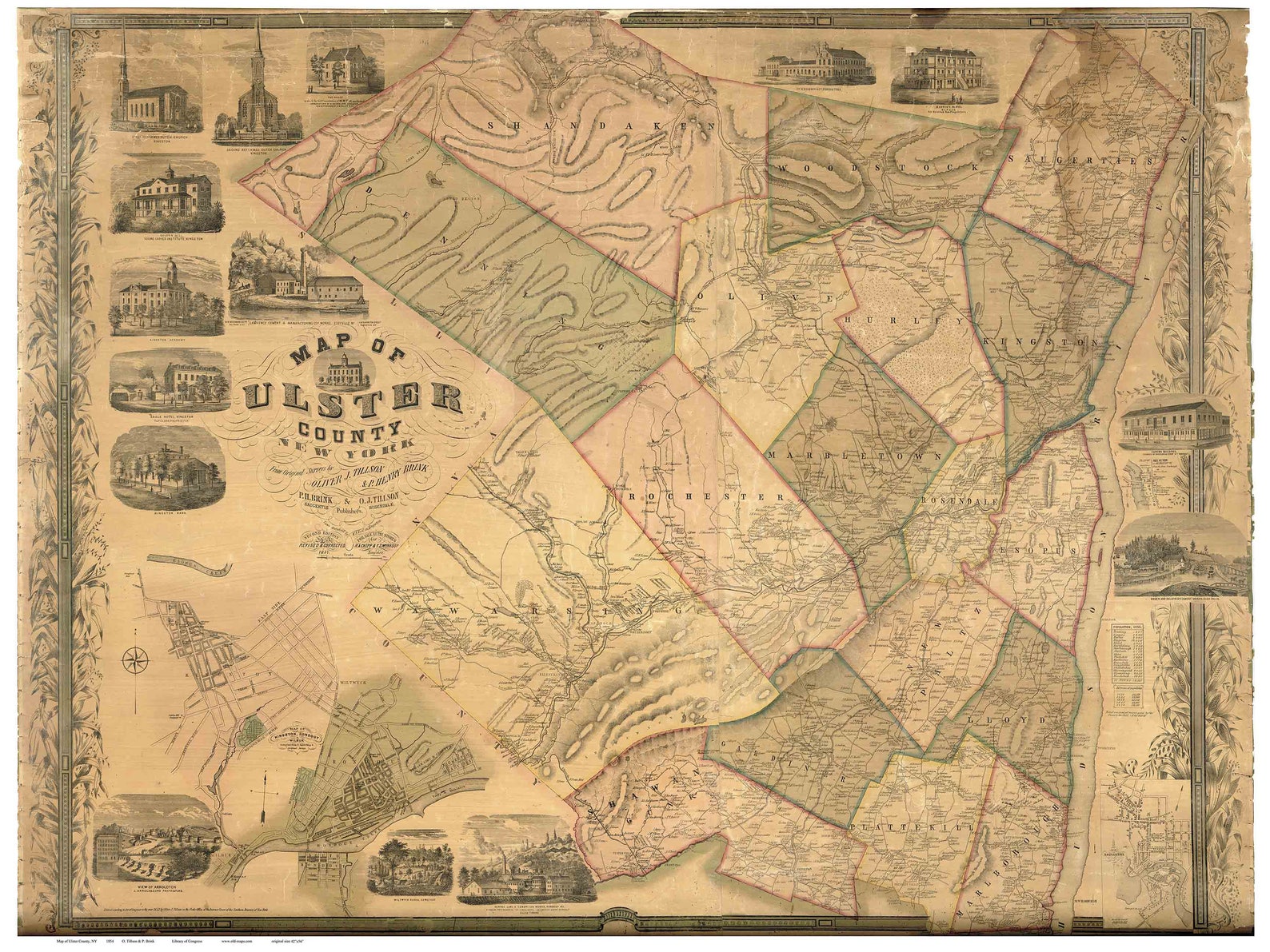 Ulster County New York 1854 Old Wall Map Reprint with Etsy