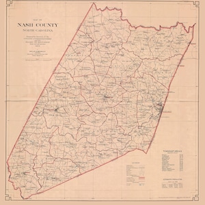 Nash County North Carolina 1919  -  Old Wall Map Reprint
