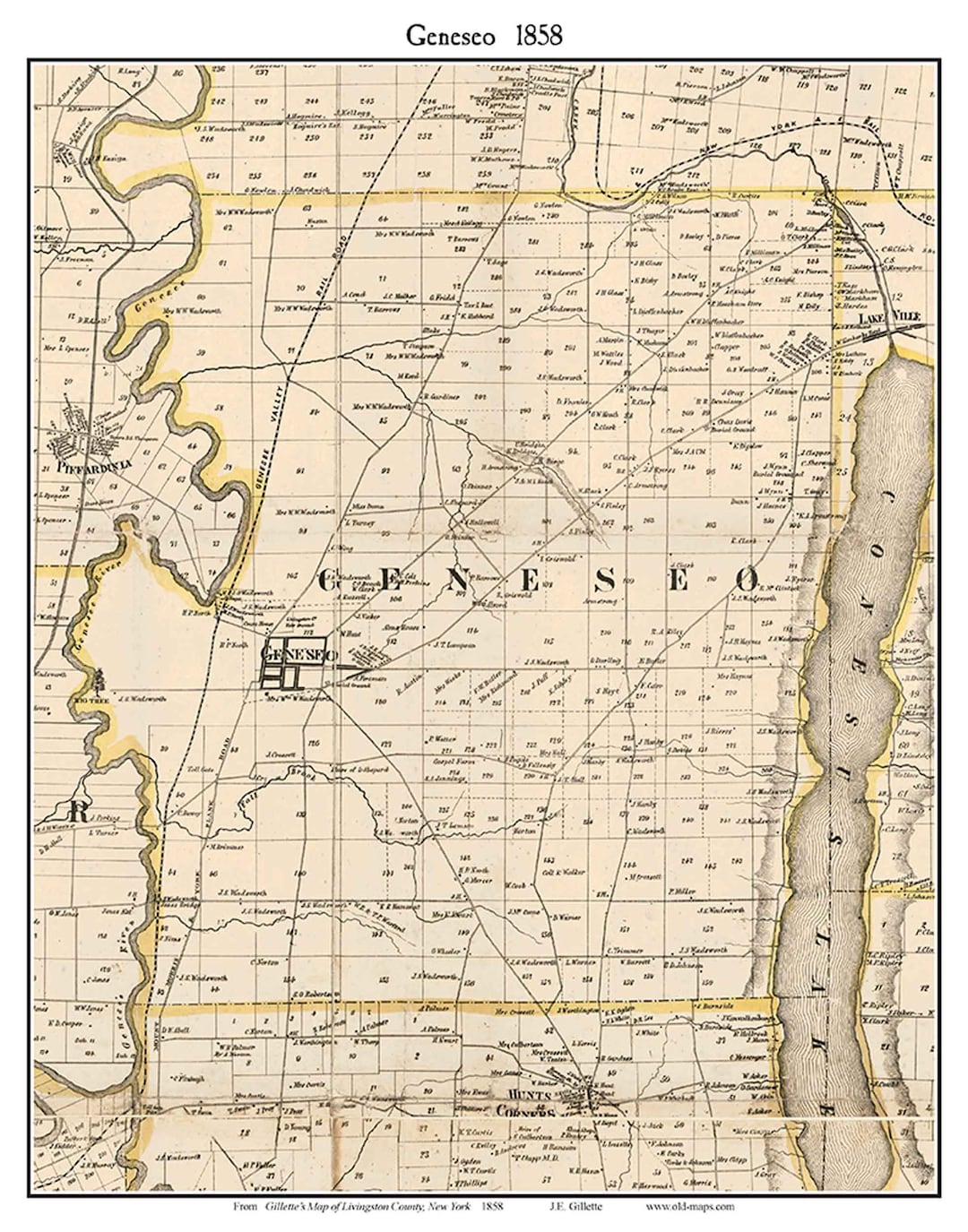 Geneseo 1858 Old Town Map With Homeowner Names New York Etsy