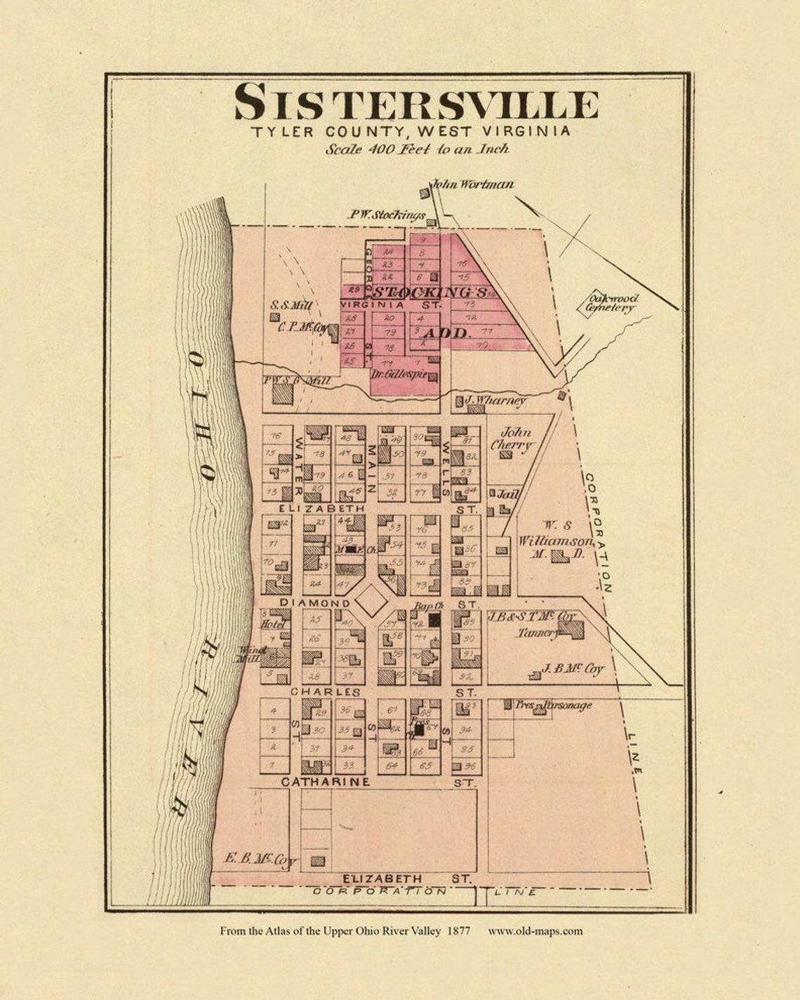 Sistersville 1877 Old Town Map Tyler County West Virginia Ohio Etsy
