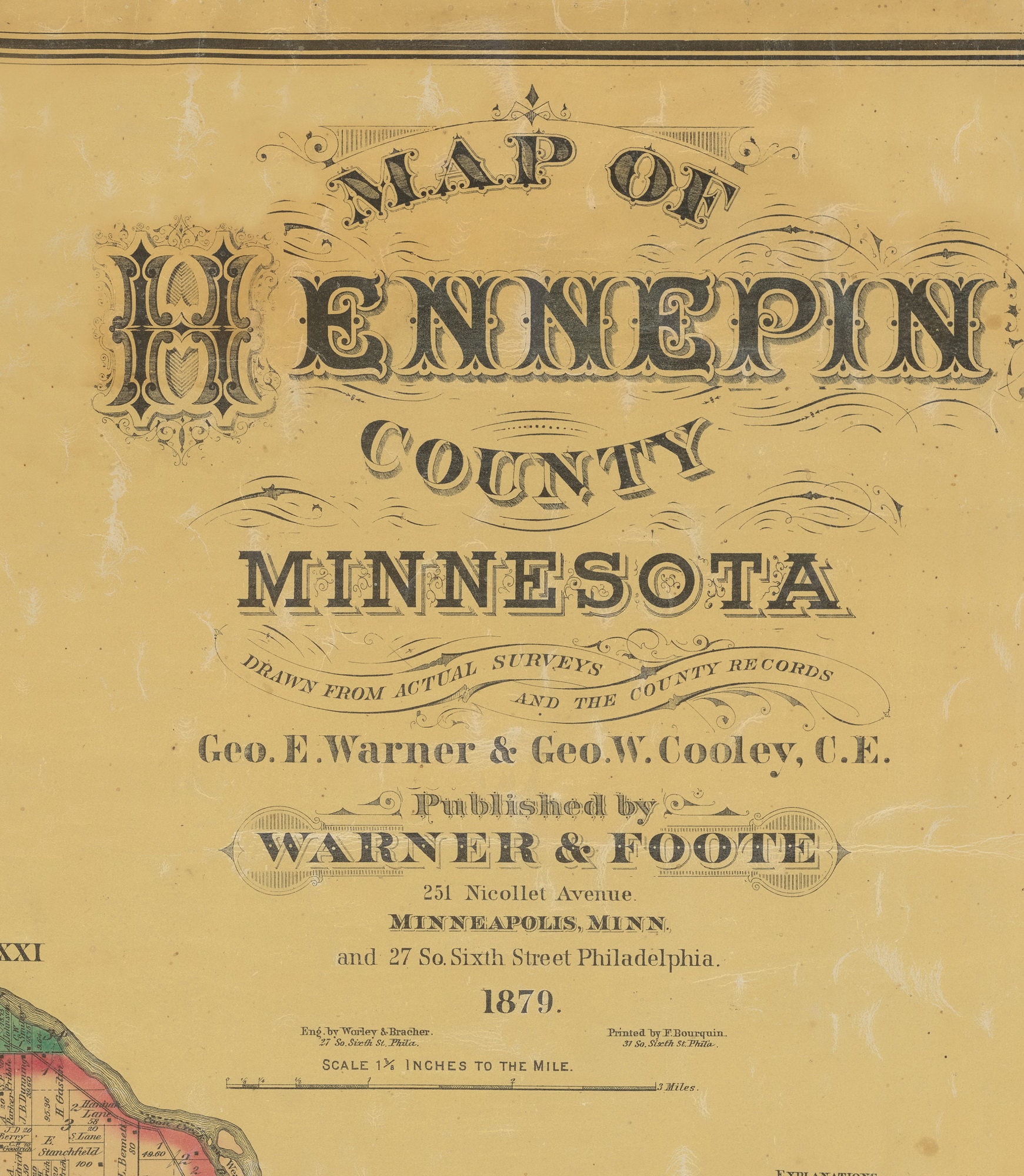 Hennepin County Minnesota 1879 Old Wall Map Reprint with Etsy España