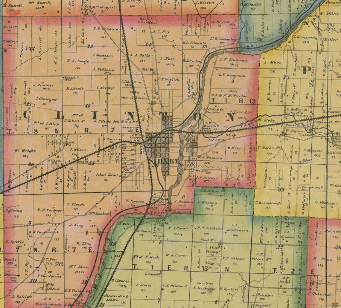 Shelby County Ohio 1865 Old Wall Map Reprint With Homeowner Etsy