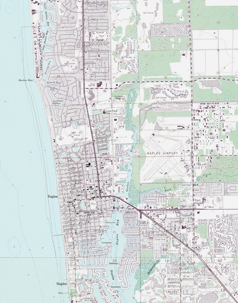 Naples, Florida 1988 Old Topo Map A Composite made from 6 old USGS Topographical Maps Custom Reprint image 6