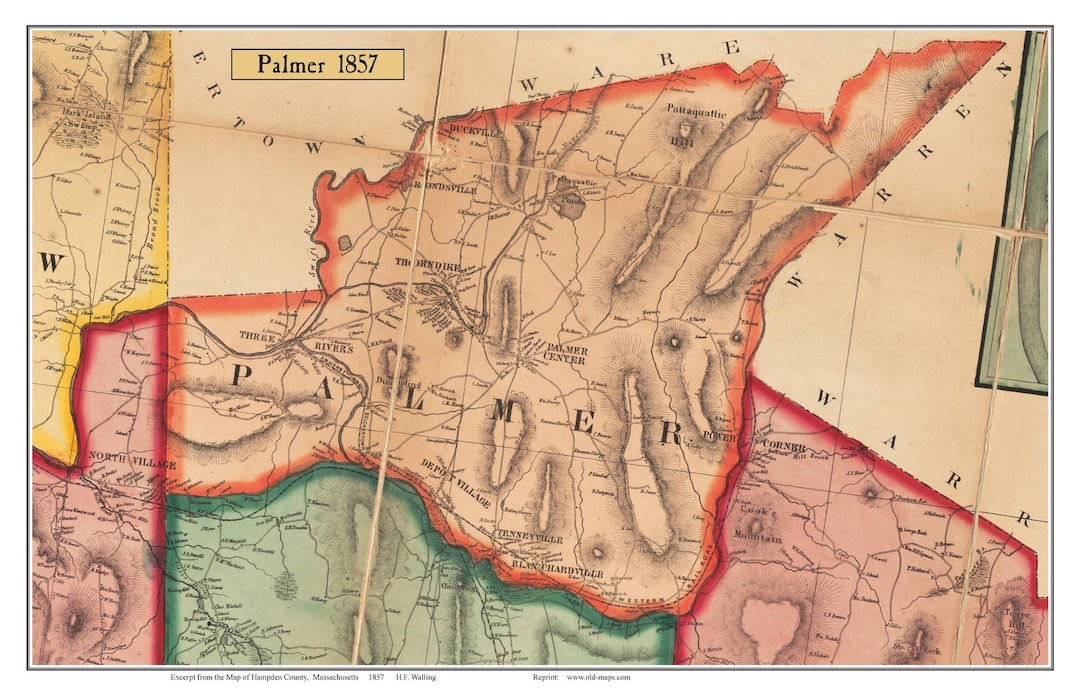Palmer 1857 Old Town Map With Homeowner Names Massachusetts Reprint Hampden Co MA TM Etsy