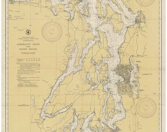 Puget Sound  1946  Nautical Map - Washington - PC Big Area 6401 - Reprint
