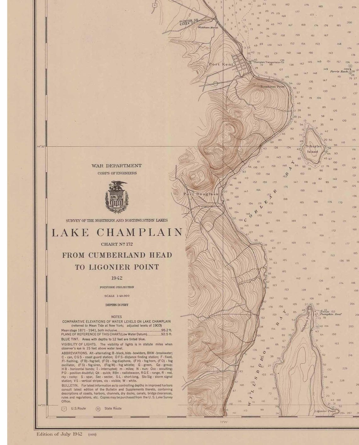 Lake Champlain Plattsburgh NY & Burlington VT 1942 Etsy