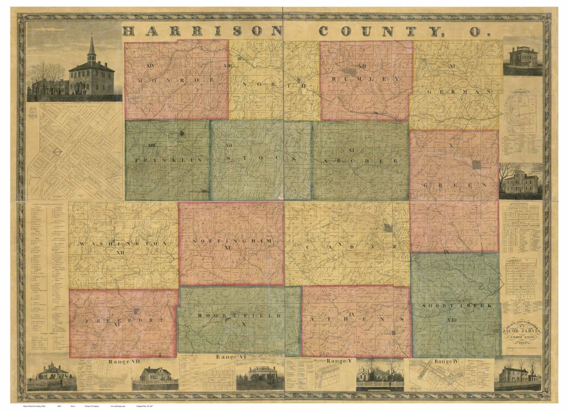 Harrison County Ohio 1862 Old Wall Map Reprint With Etsy