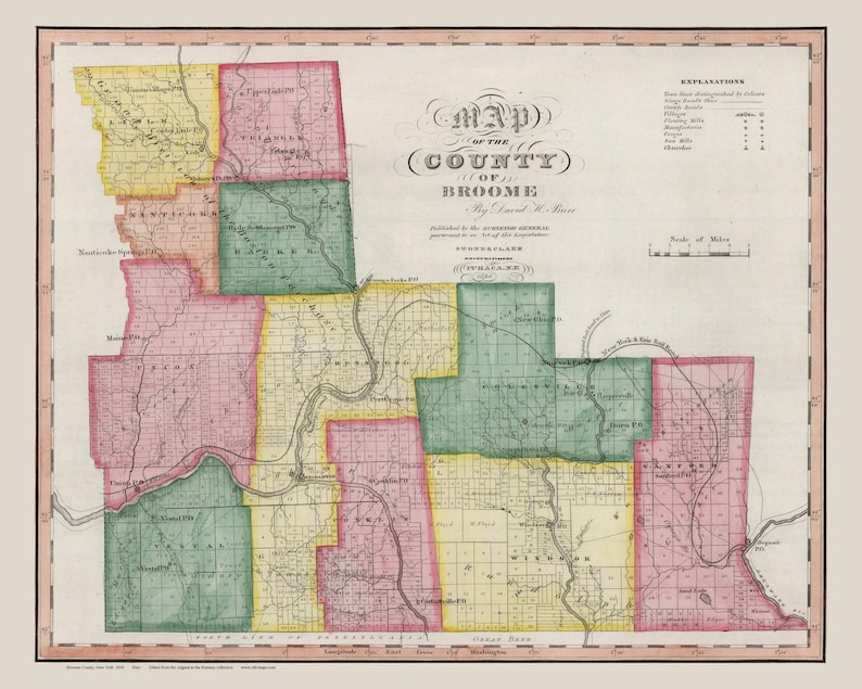 Broome County 1840 Lot Lines Chenango Canal Old Map Burr Atlas Etsy