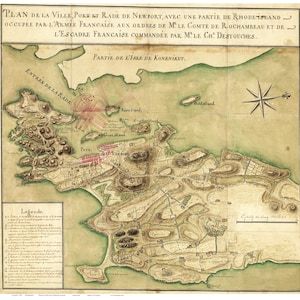 Newport 1780 French Battle Map - Custom Reprint - Rhode Island Cities Rochambeau
