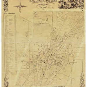 Saratoga Springs, New York - ca1850 City Map by John Bevan - Reprint Saratoga Co NY Cities Other
