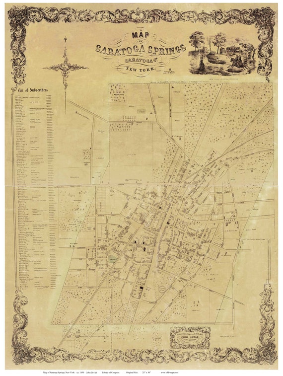 Saratoga Springs Ny Map Saratoga Springs New York Ca1850 City Map By John Bevan | Etsy