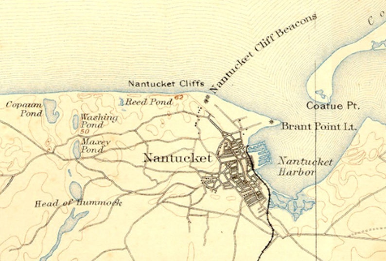 Nantucket 1893 USGS Old Topographical Map Massachusetts Etsy
