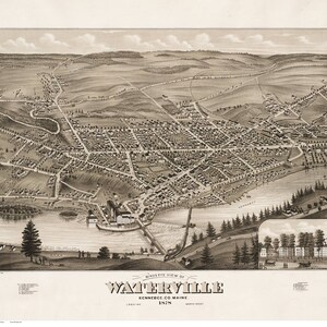 Watterville, Maine - 1878 - Old Map- Birds Eye View Reprint