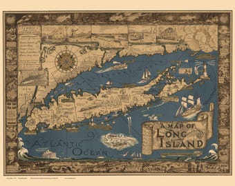 Long Island 1933 Map by Smith - Charming Antique Map Reprint LIP