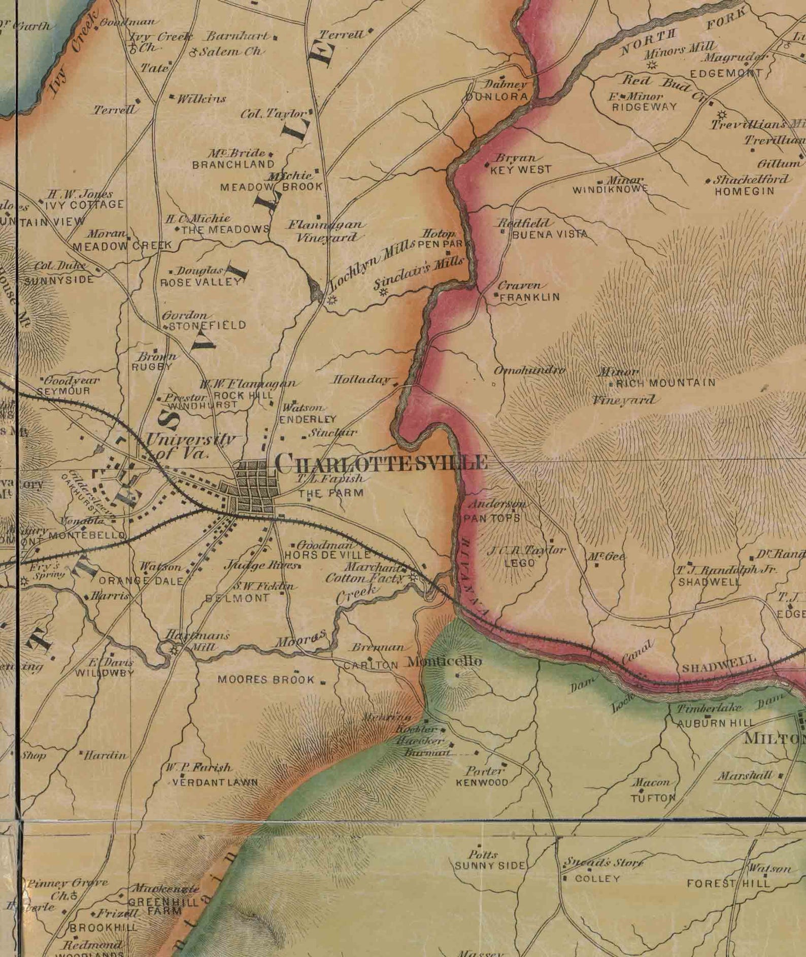 Albemarle County Virginia 1875 Old Wall Map With Homeowner Etsy