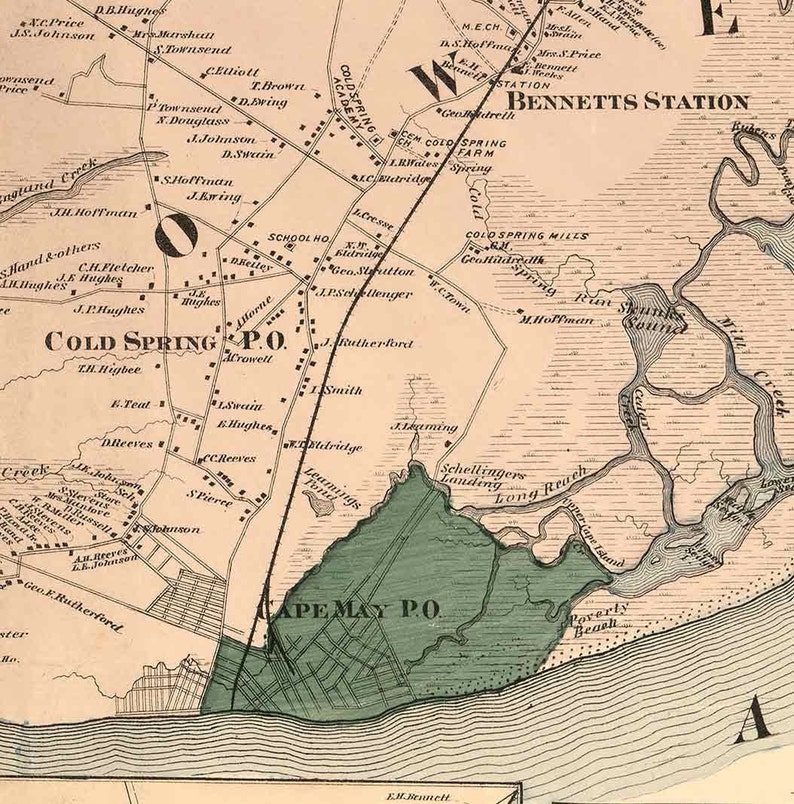 Cape May County New Jersey 1872 Old Wall Map Reprint with Etsy