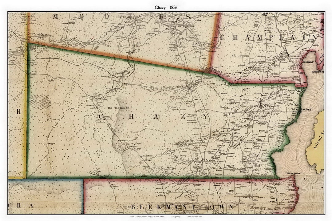 Chazy 1856 Old Town Map With Homeowner Names New York Sciota Flat Rock