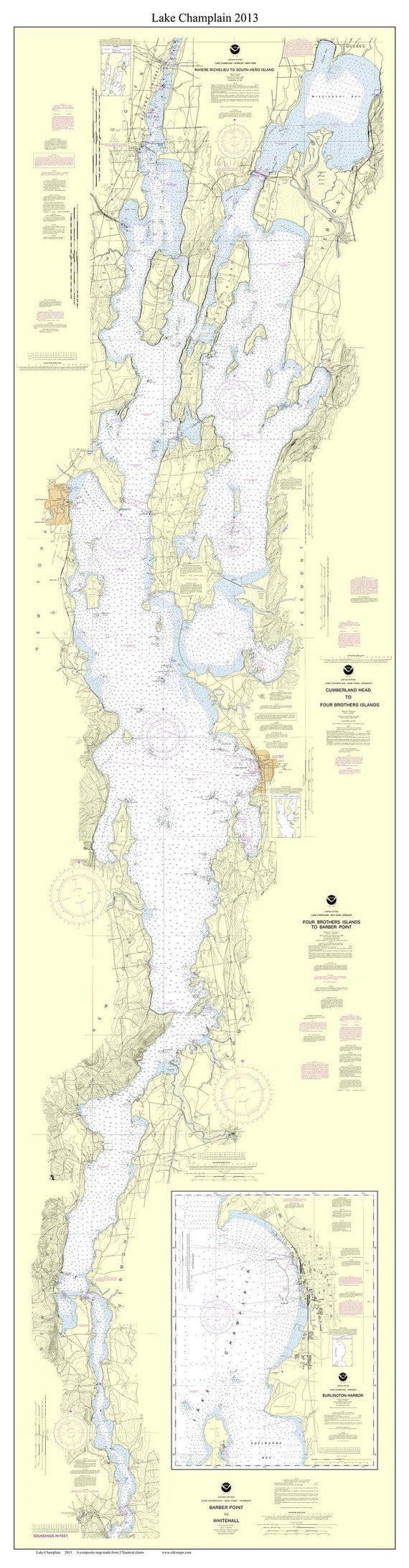 Lake Champlain - 2013 Vermont - New York Nautical Chart - Custom Print