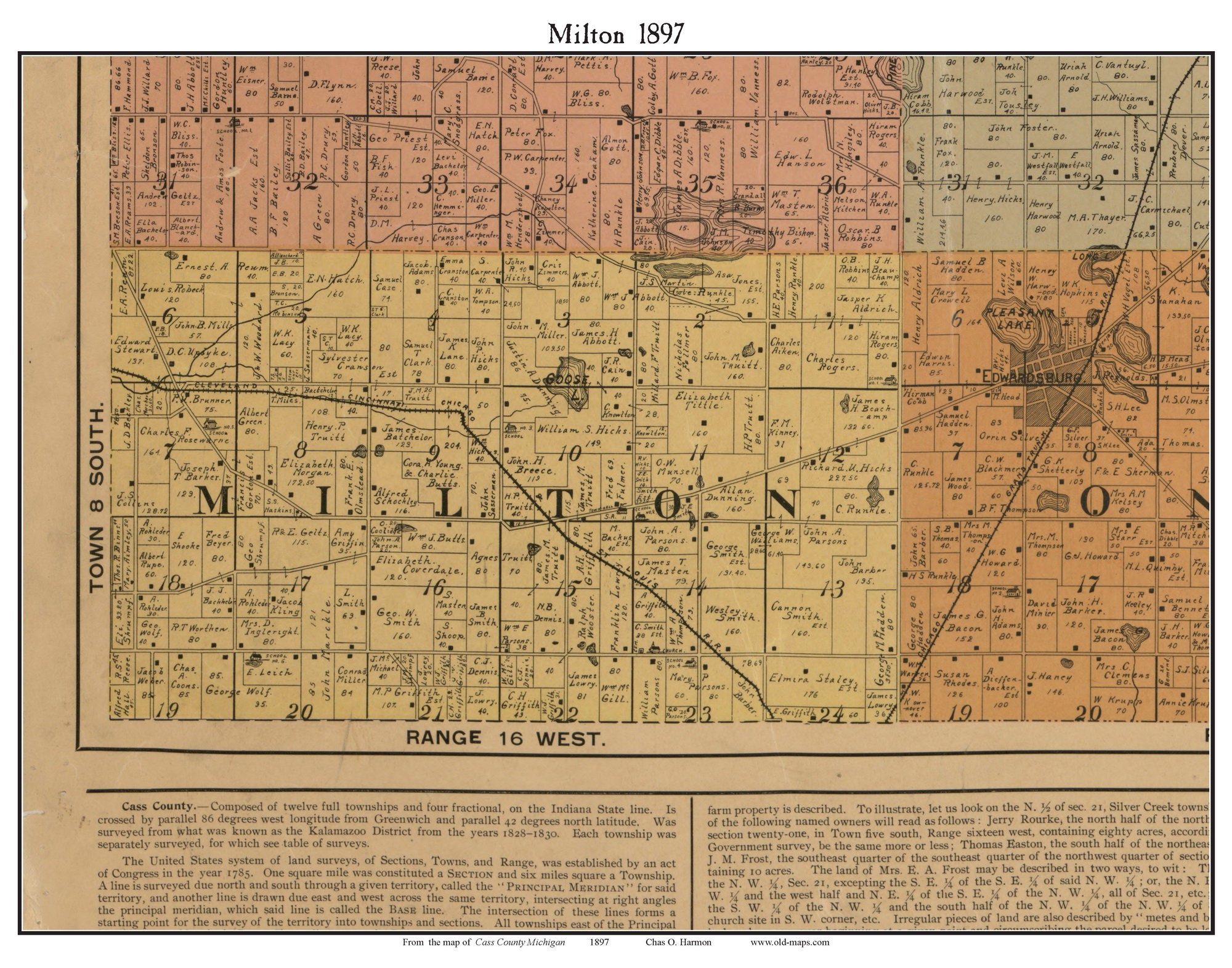 Town Of Milton Map Milton 1897 Old Town Map With Homeowner Names Goose Lake | Etsy Ireland