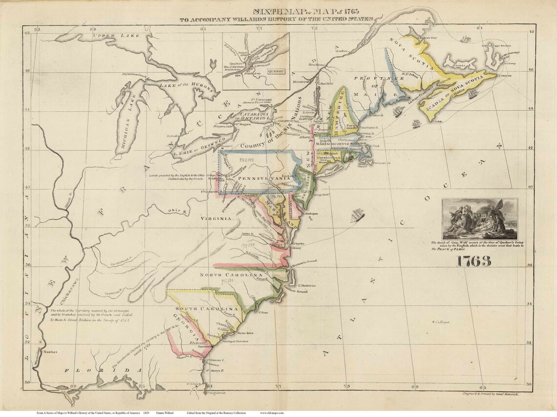 Sixth Map of the United States of America, 1763 - After French & Indian ...