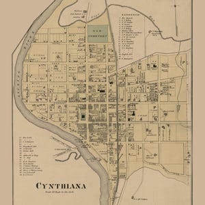 Cynthiana Village 1877 Old Town Map with Homeowner Names Kentucky Harrison County - Reprint Genealogy - KY  TM
