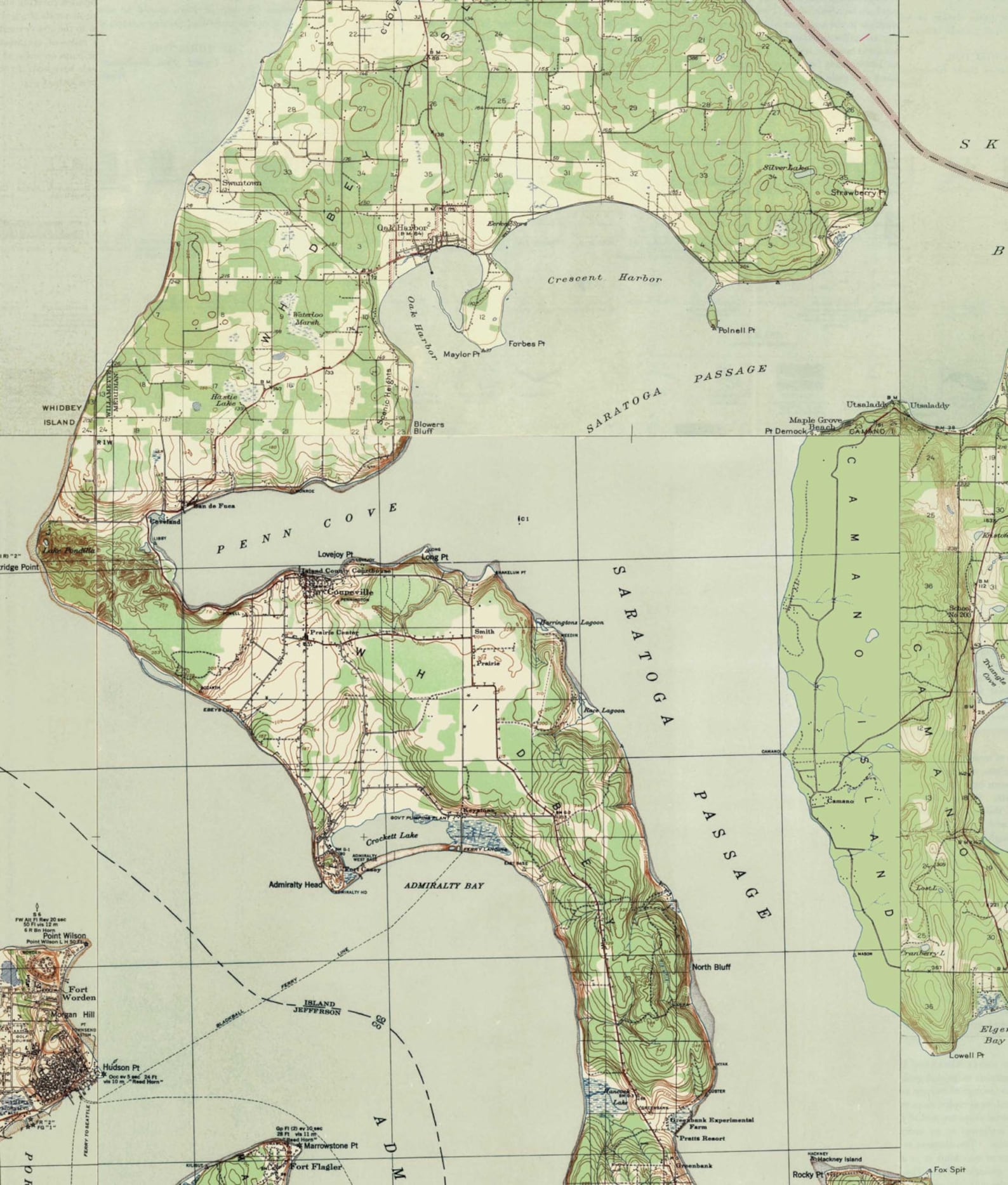 Whidbey Island Ca 1944 USGS Old Topographic Map A Composite Etsy Sweden