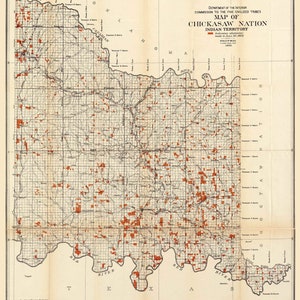 Map of the Chickasaw Nation  1900 - Now part of Oklahoma - Old Wall Map Reprint with Homeowner Names - Genealogy - Oklahoma Regional 3