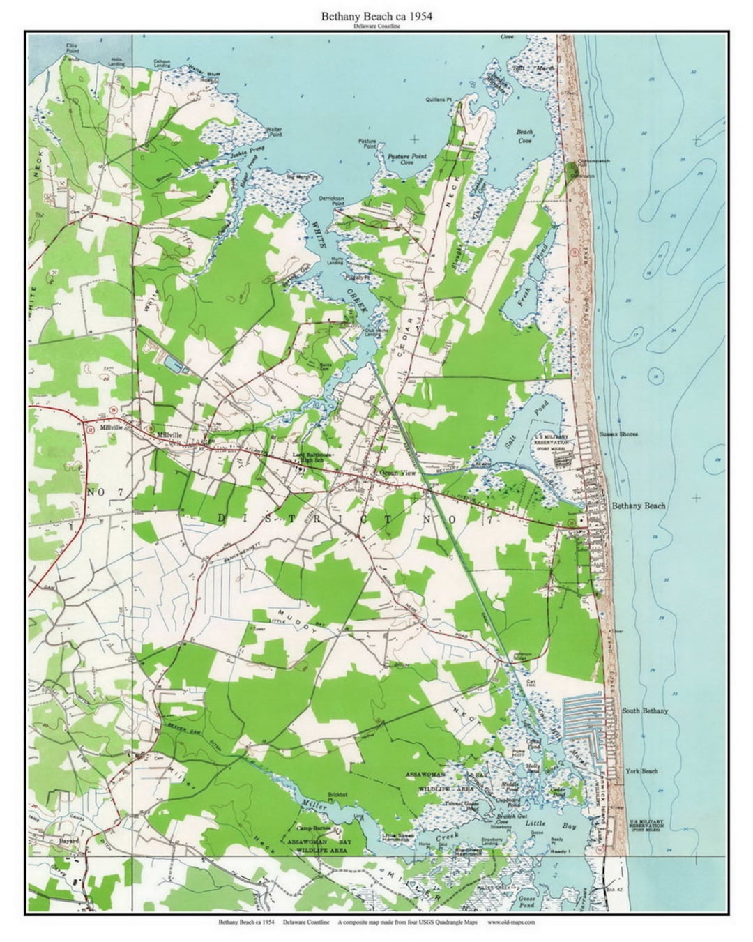 bethany-beach-1954-map-reprint-delaware-7x7-old-topographic-usgs-custom