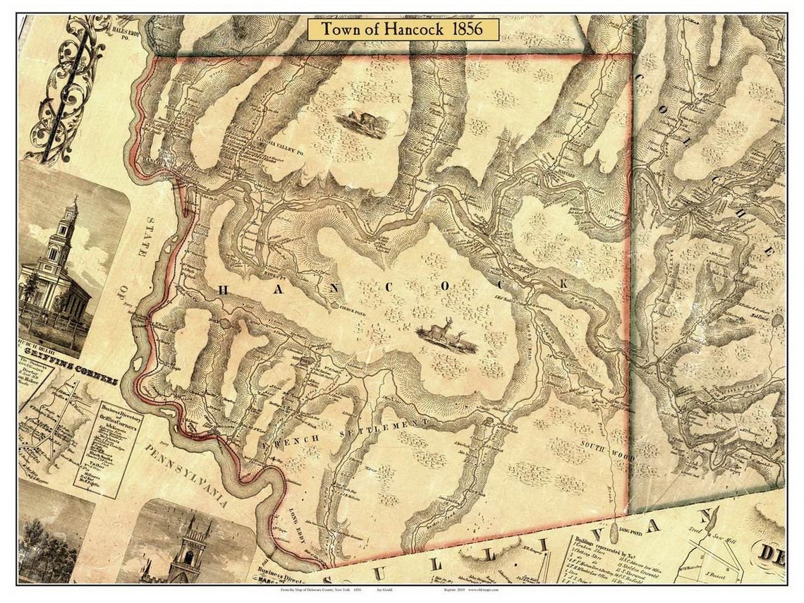 Hancock 1856 Old Town Map With Homeowner Names New York Etsy
