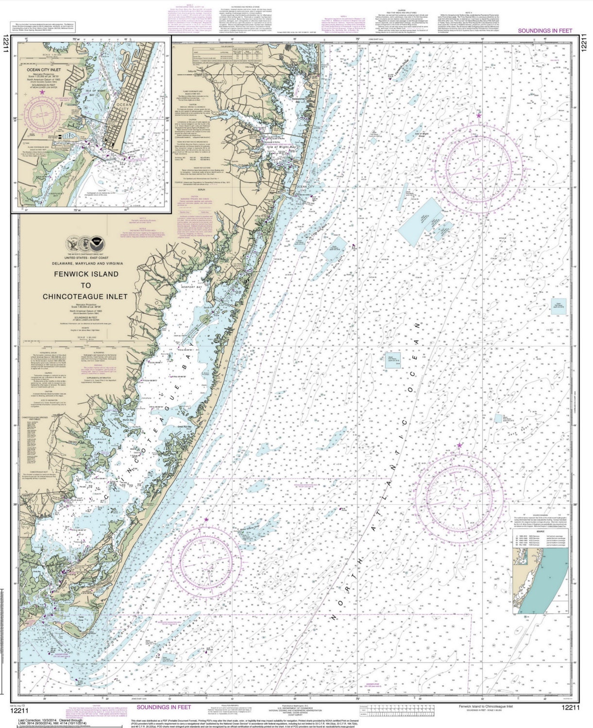 Fenwick Island to Chincoteague Inlet-2014 Nautical Map Reprint-Chesapeake Bay-Ocean City - Delaware Maryland Virginia - 80000 AC Chart 12211