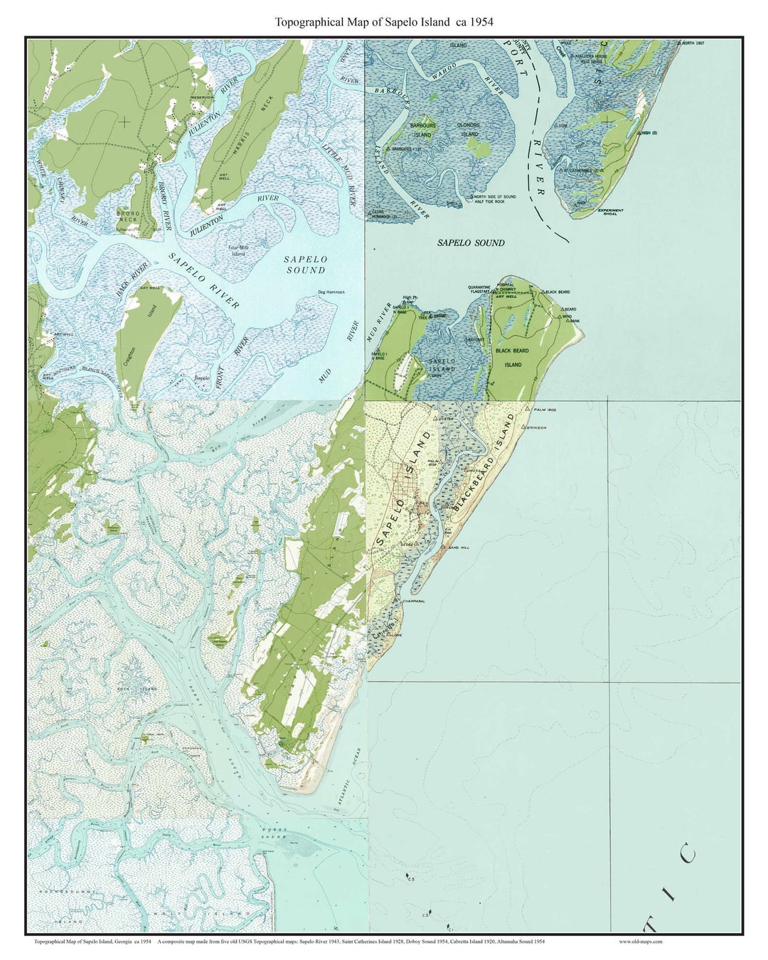 Sapelo Island Ca. 1954 USGS Old Topographic Map Custom Composite Etsy